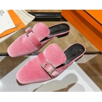 New Style Hermes Suede Buckle Flat Slide Sandals 011314 Pink