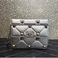 Top Quality VALENTINO GARAVANI Grained Calfskin Shoulder Bag 2B0I59 silver