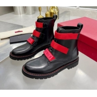 Best Luxury Valentino Soft Leather Ankle Boots with Strap 092528 Black/Red