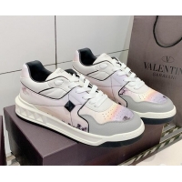 Good Product Valentino One Stud Print Leather Low-Top Sneakers 092530 Grey/White