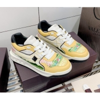 Top Quality Valentino One Stud Print Leather Low-Top Sneakers 092530 Yellow/White