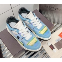 Super Quality Valentino One Stud Print Leather Low-Top Sneakers 092530 Blue/White