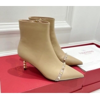 Best Design Valentino Rockstud Ankle Boots with Sculpted Heel 7cm 092536 Apricot