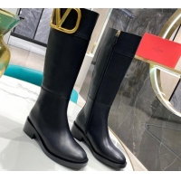 Most Popular Valentino VLogo Calfskin High Boots 4cm 092539 Black