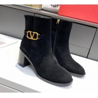 Luxury Valentino VLogo Suede Ankle Boots 6.5cm 092547 Black