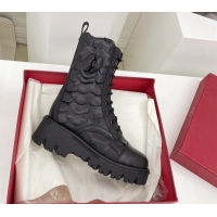 Best Price Valentino Atelier Shoes 03 Rose Edition Combat Ankle Boots 092759 All Black