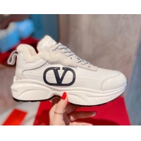 Discount Valentino VLogo Leather and Wool Sneakers 111895 White