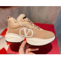 Most Popular Valentino VLogo Leather and Wool Sneakers 111895 Beige