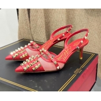 Best Product Valentino Rockstud Alcove Calfskin Slingback Pumps 6.5cm 112417 Red