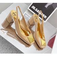 Best Grade Valentino One Stud Patent Leather Slingback Pumps 6cm 121734 Nude