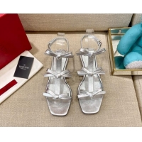 Unique Style Valentino Lambskin Bow Flat Sandals 121738 Silver