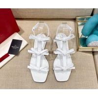 Sumptuous Valentino Lambskin Bow Flat Sandals 121738 White