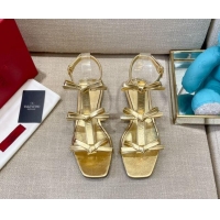 Classic Hot Valentino Lambskin Bow Flat Sandals 121738 Gold