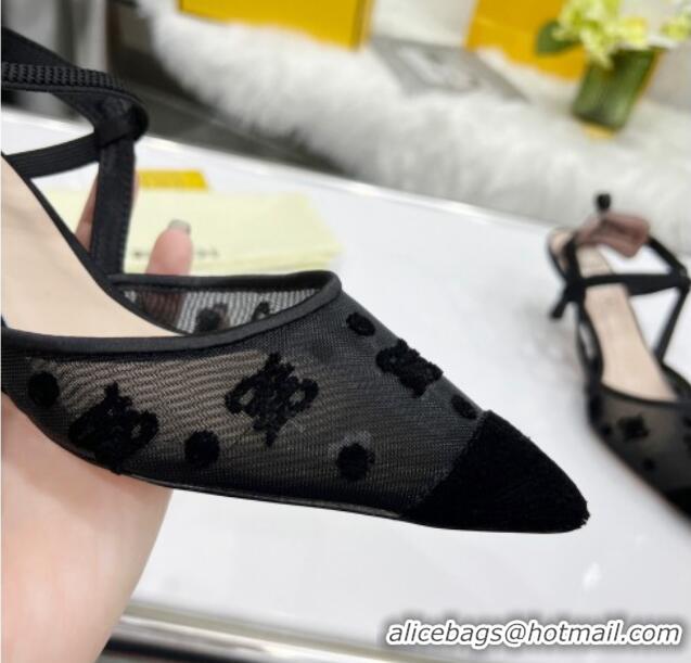 Modern Fendi Colibrì Lite High Heel Slingback Pumps 5.5cm in FF Karligraphy Mesh 215110 Black