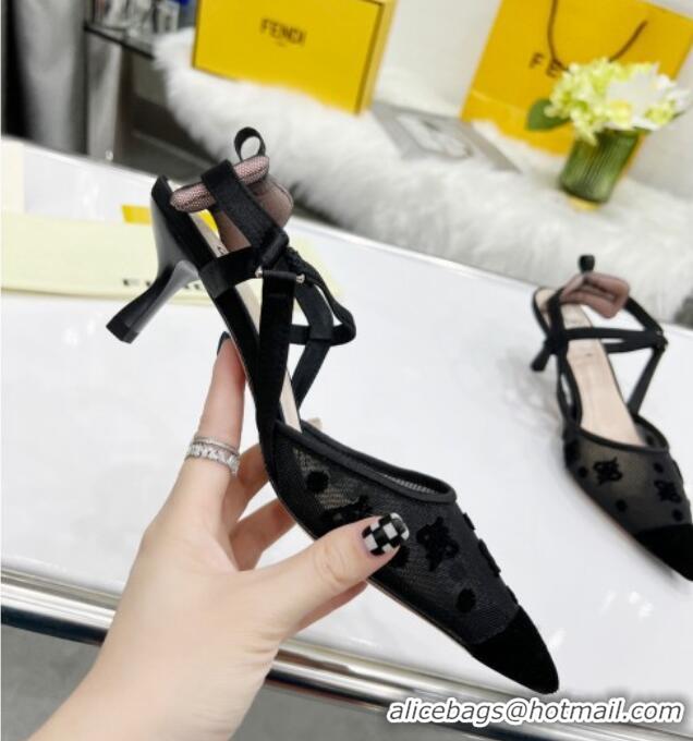 Modern Fendi Colibrì Lite High Heel Slingback Pumps 5.5cm in FF Karligraphy Mesh 215110 Black