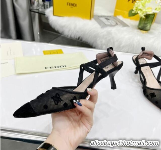 Modern Fendi Colibrì Lite High Heel Slingback Pumps 5.5cm in FF Karligraphy Mesh 215110 Black