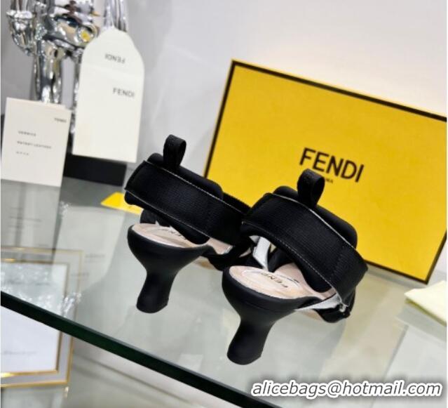 Grade Design Fendi Colibrì Medium Heel Slingback Pumps 5.5cm in Velvet FF Mesh 215113 Black