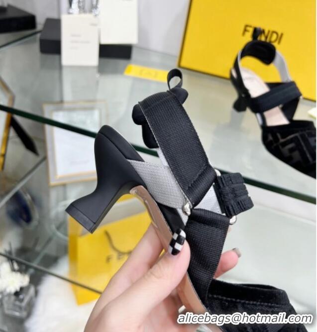 Grade Design Fendi Colibrì Medium Heel Slingback Pumps 5.5cm in Velvet FF Mesh 215113 Black