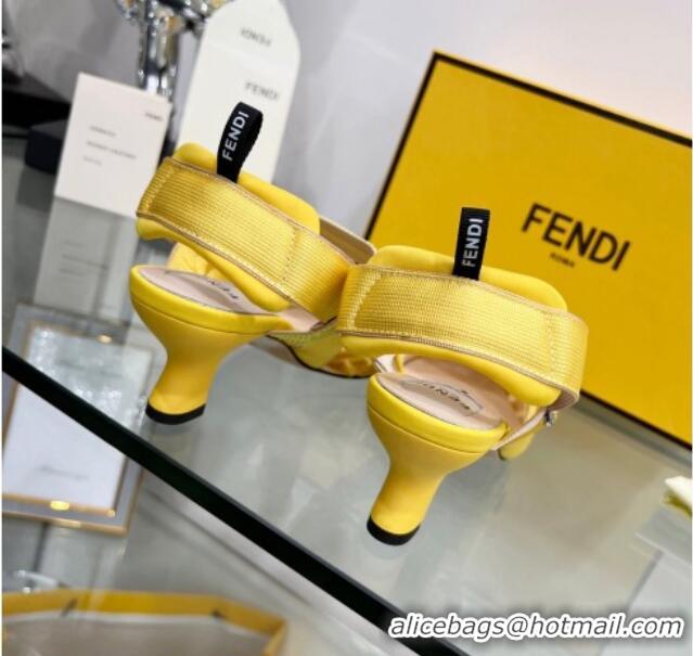 Luxury Fendi Colibrì Medium Heel Slingback Pumps 5.5cm in Velvet FF Mesh 215115 Yellow