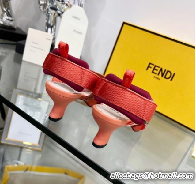 Charming Fendi Colibrì Medium Heel Slingback Pumps 5.5cm in Velvet FF Mesh 215115 Red