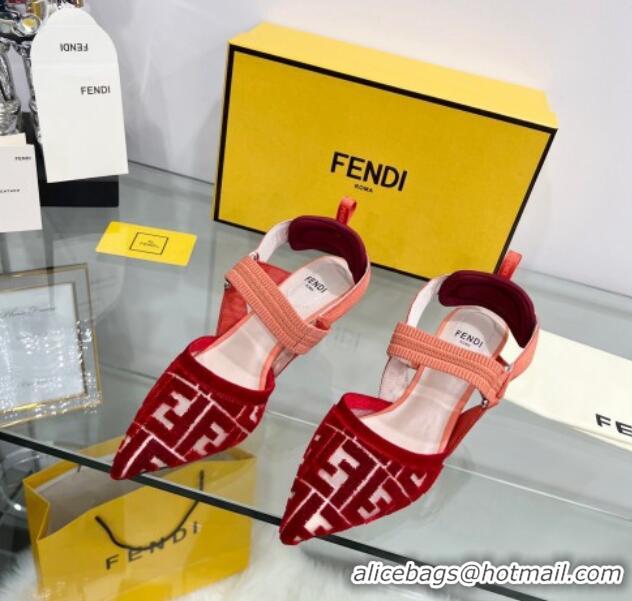 Charming Fendi Colibrì Medium Heel Slingback Pumps 5.5cm in Velvet FF Mesh 215115 Red