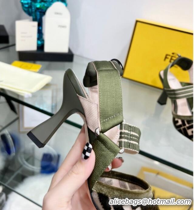 Best Price Fendi Colibrì High Heel Slingback Pumps 8.5cm in Velvet FF Mesh 0215119 Green