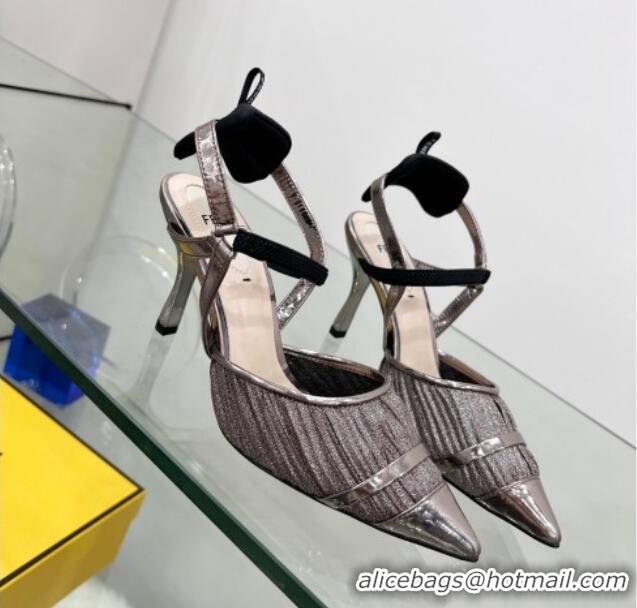 Best Product Fendi Colibrì Pleated High Heel Slingback Pumps 8.5cm 0215124 Grey