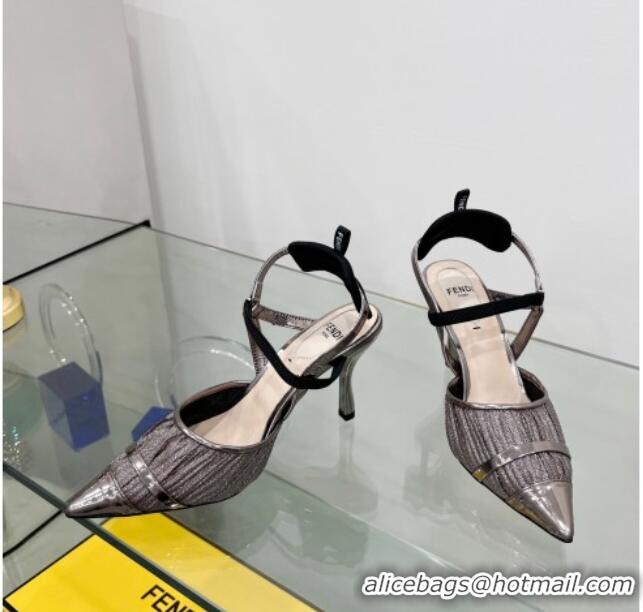 Best Product Fendi Colibrì Pleated High Heel Slingback Pumps 8.5cm 0215124 Grey