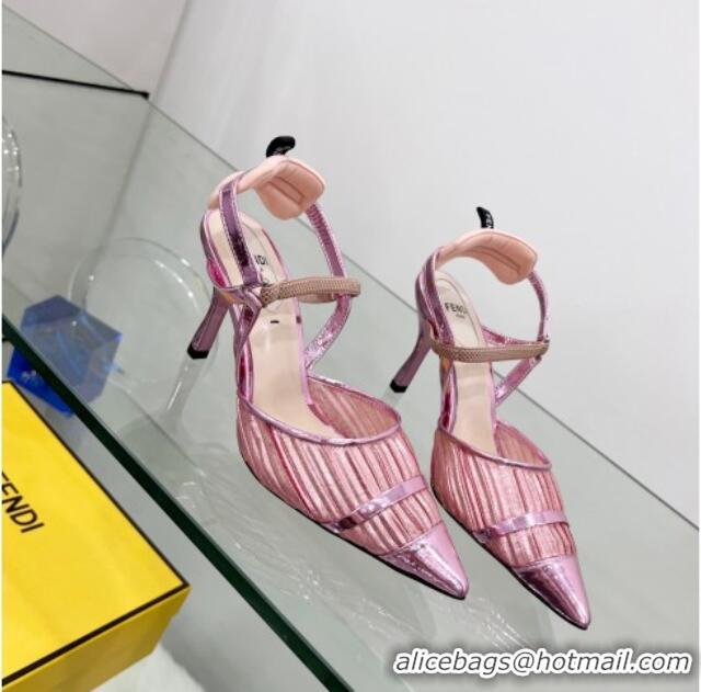 Good Product Fendi Colibrì Pleated High Heel Slingback Pumps 8.5cm Pink 0215125