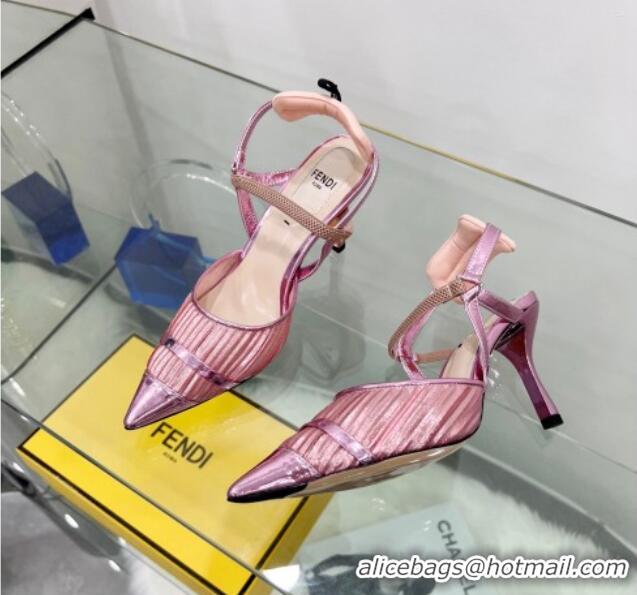 Good Product Fendi Colibrì Pleated High Heel Slingback Pumps 8.5cm Pink 0215125