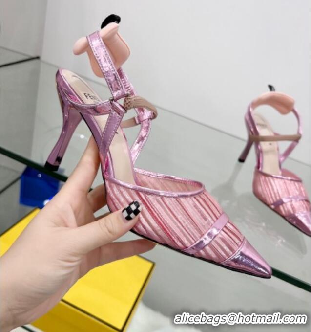 Good Product Fendi Colibrì Pleated High Heel Slingback Pumps 8.5cm Pink 0215125