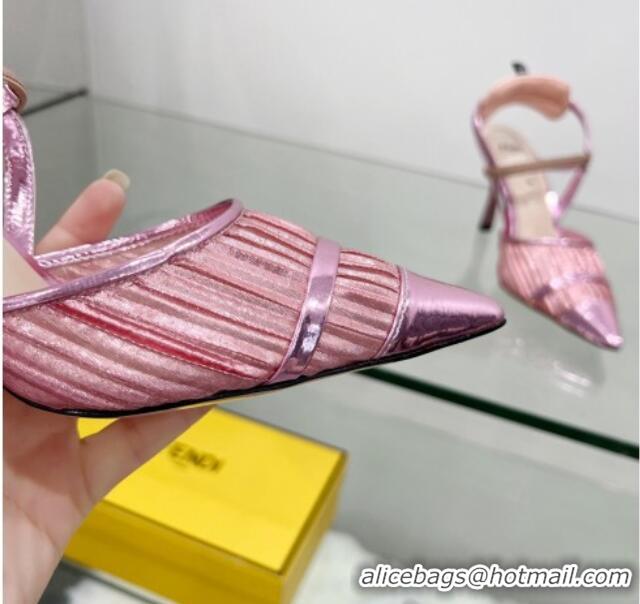 Good Product Fendi Colibrì Pleated High Heel Slingback Pumps 8.5cm Pink 0215125