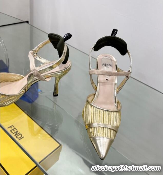 Low Cost Fendi Colibrì Pleated High Heel Slingback Pumps 8.5cm 0215125 Gold