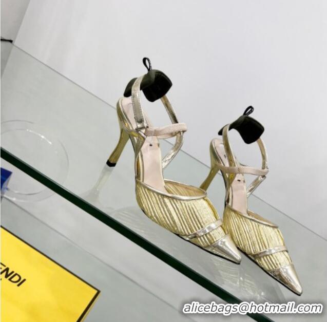 Low Cost Fendi Colibrì Pleated High Heel Slingback Pumps 8.5cm 0215125 Gold