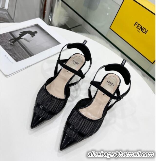 Top Quality Fendi Colibrì Pleated High Heel Slingback Pumps 5.5cm 215127 Black