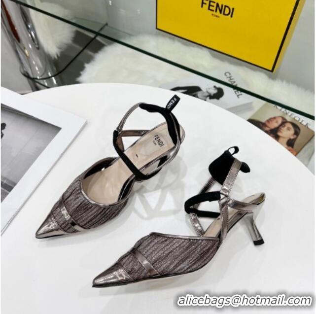 Luxury Discount Fendi Colibrì Pleated High Heel Slingback Pumps 5.5cm 215127 Grey