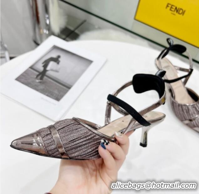 Luxury Discount Fendi Colibrì Pleated High Heel Slingback Pumps 5.5cm 215127 Grey