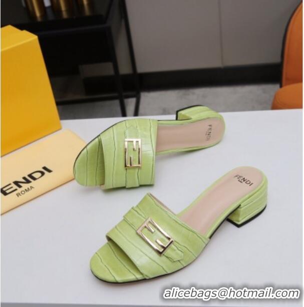 Classic Fendi Stone Embossed Leather Slide Sandals 4cm 022174 Green