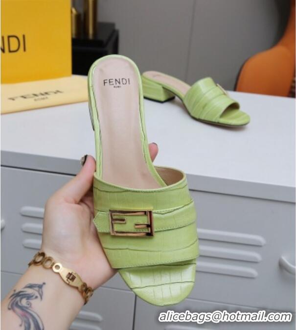 Classic Fendi Stone Embossed Leather Slide Sandals 4cm 022174 Green