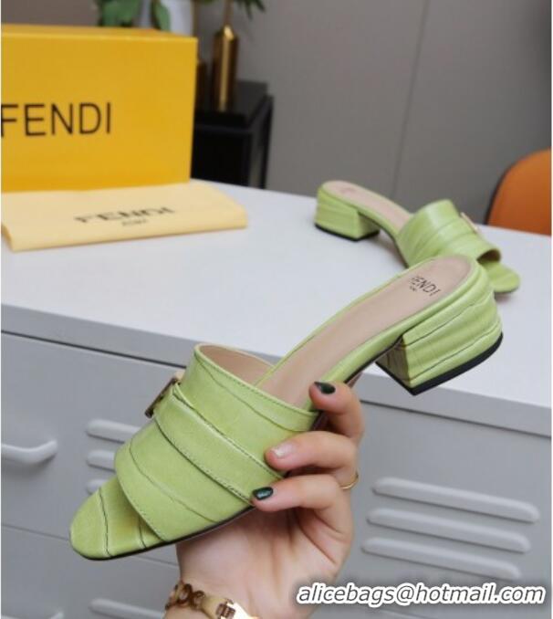 Classic Fendi Stone Embossed Leather Slide Sandals 4cm 022174 Green