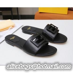 Funny Fendi Baguette Leather Slide Sandals Black