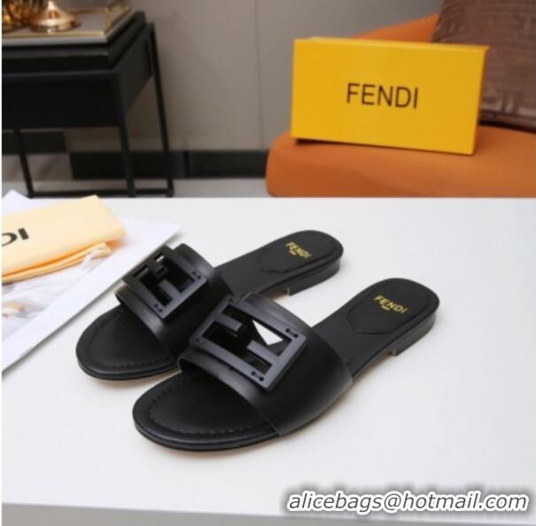 Funny Fendi Baguette Leather Slide Sandals Black