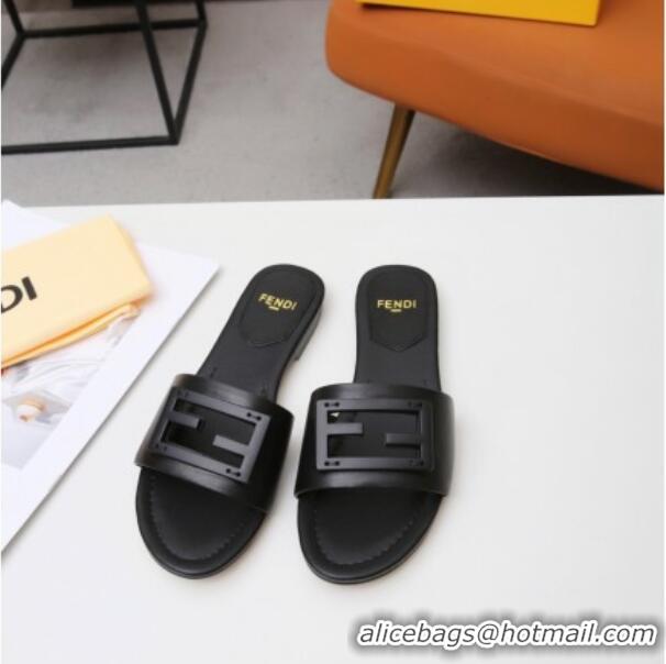 Funny Fendi Baguette Leather Slide Sandals Black