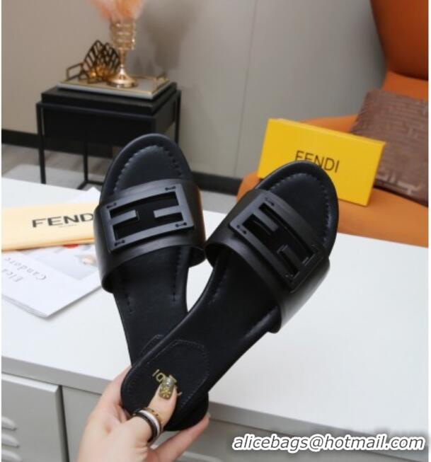 Funny Fendi Baguette Leather Slide Sandals Black