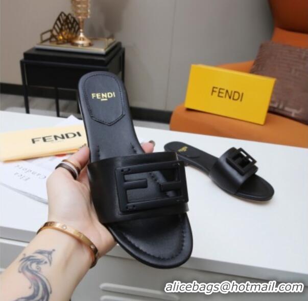 Funny Fendi Baguette Leather Slide Sandals Black