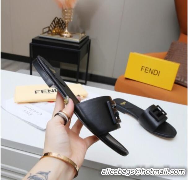 Funny Fendi Baguette Leather Slide Sandals Black