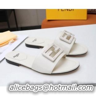 Top Quality Fendi Baguette Leather Slide Sandals White 022176