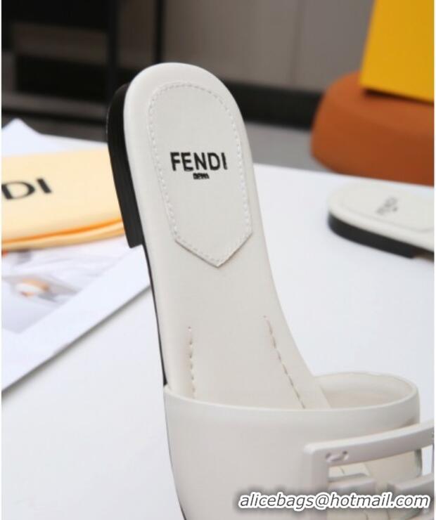 Top Quality Fendi Baguette Leather Slide Sandals White 022176