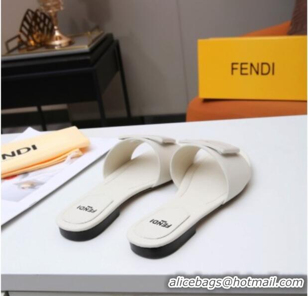 Top Quality Fendi Baguette Leather Slide Sandals White 022176