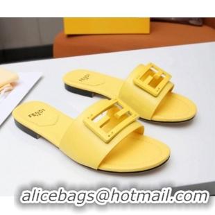 Grade Design Fendi Baguette Leather Slide Sandals Yellow 022178